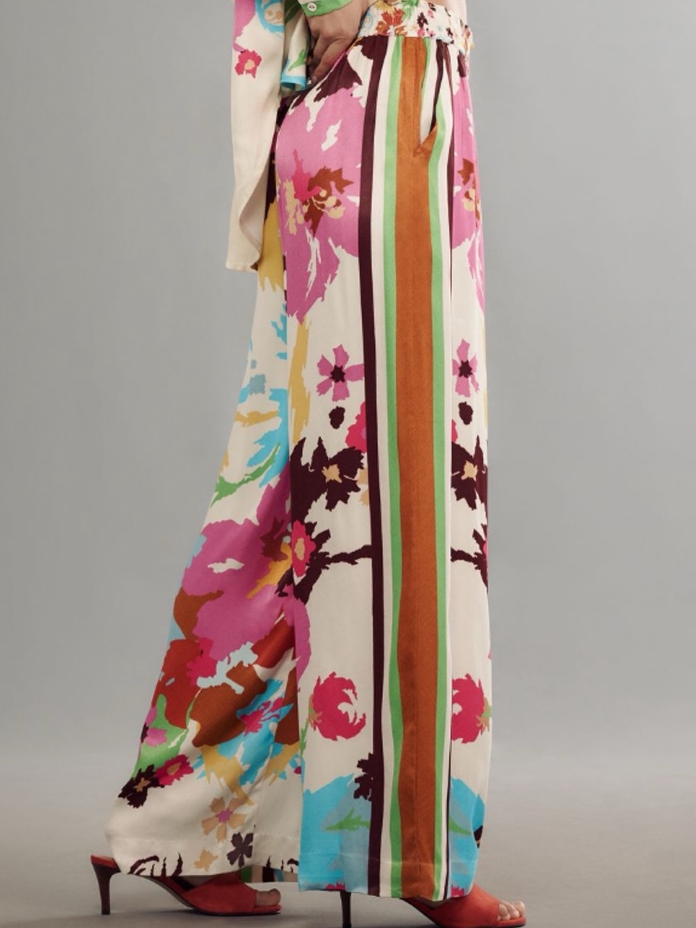 NWT Anthro Conditions Apply Imara Satin Vibrant Floral Print Wide-Leg Pants , XL - Picture 4 of 11